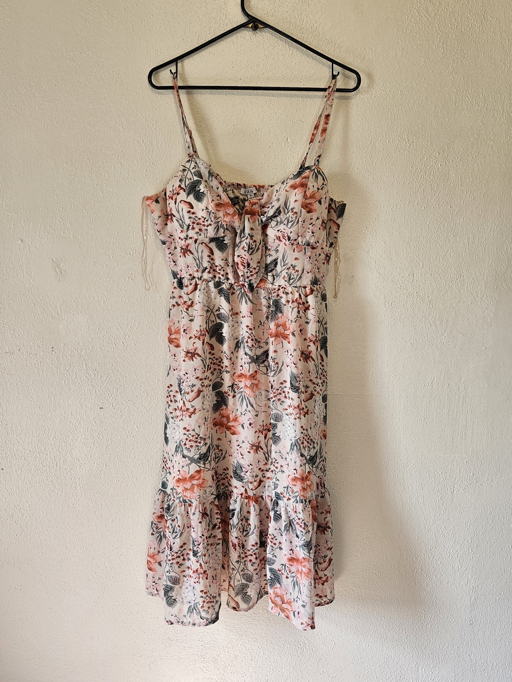 AUW Pink Floral Tie-Front Spaghetti Strap Mini Dress